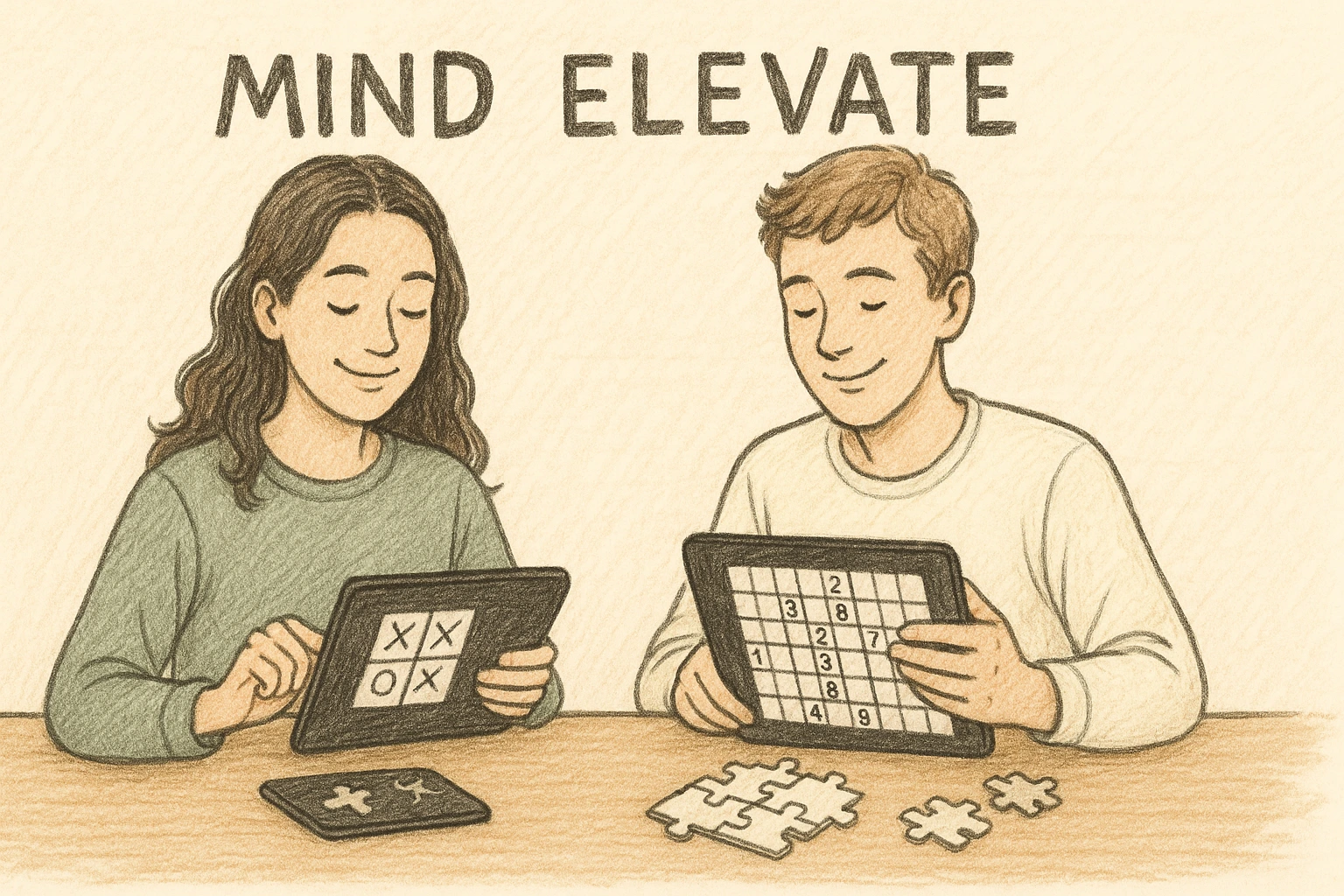 Two students are testing brain games.